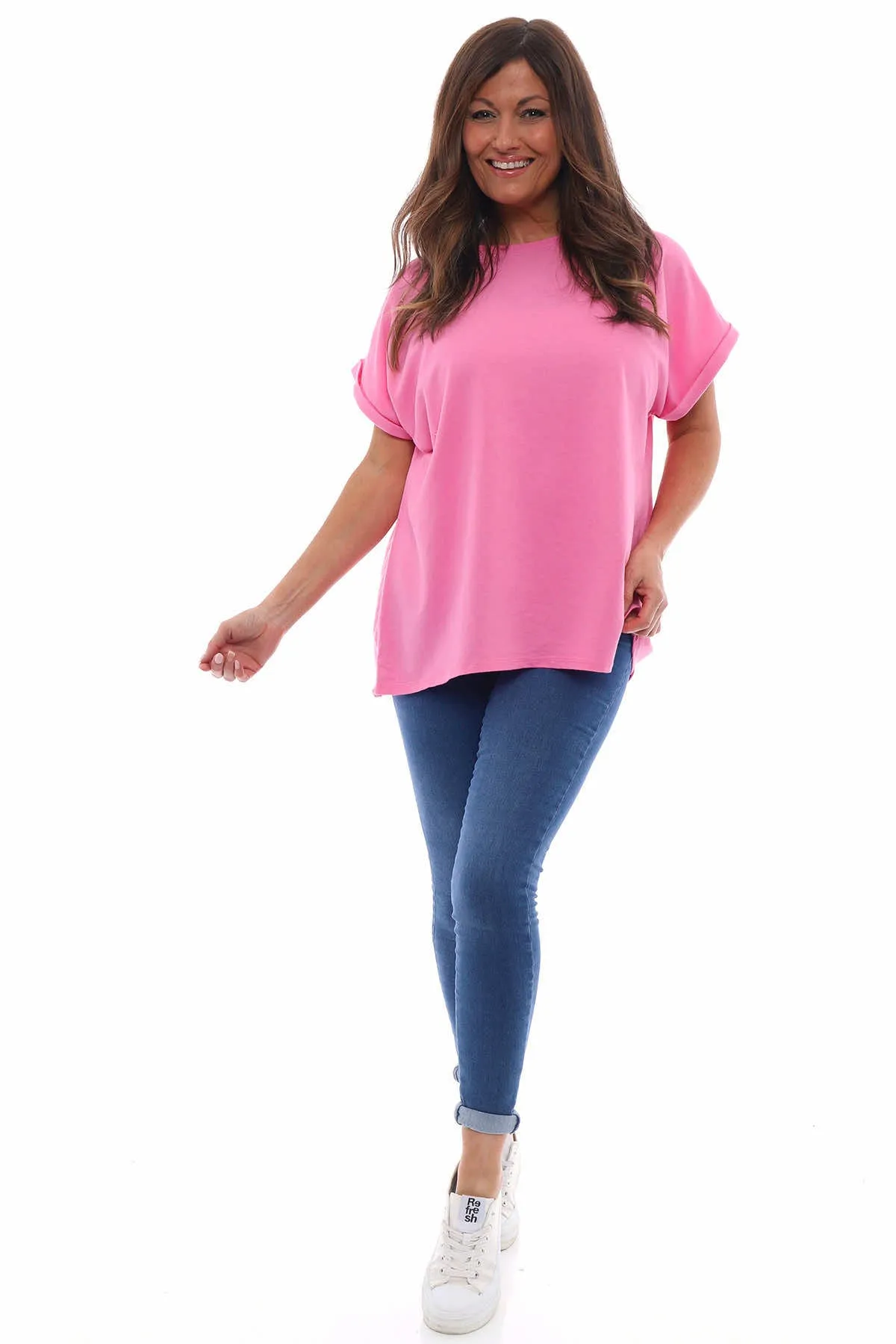 Rebecca Rolled Sleeve Top Fuchsia
