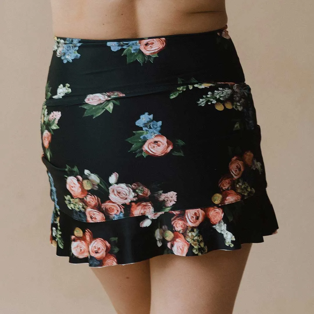 Rose Black High-Waisted Swim Skirt