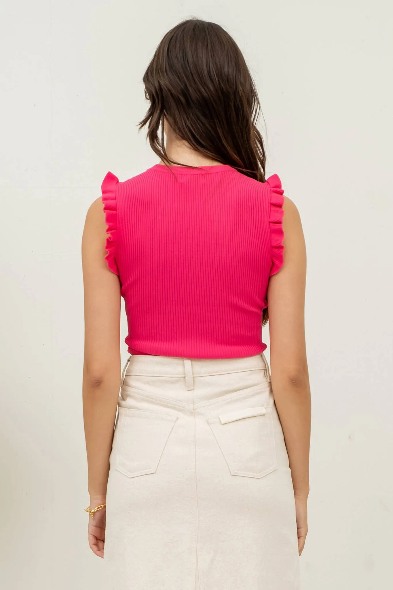 Ruffle Sleeveless Knit Sweater  Top
