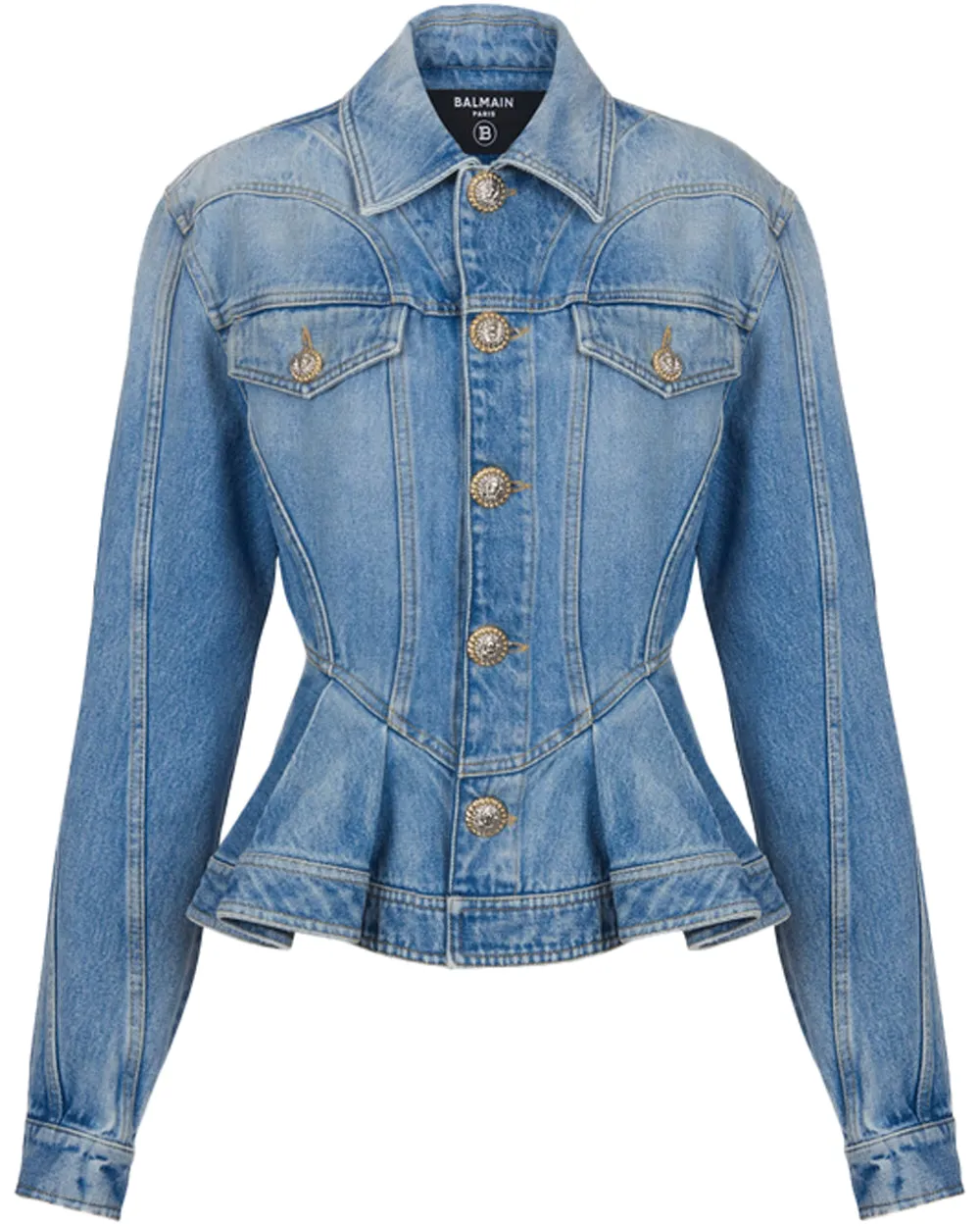 Ruffled Denim Jacket in Bleu