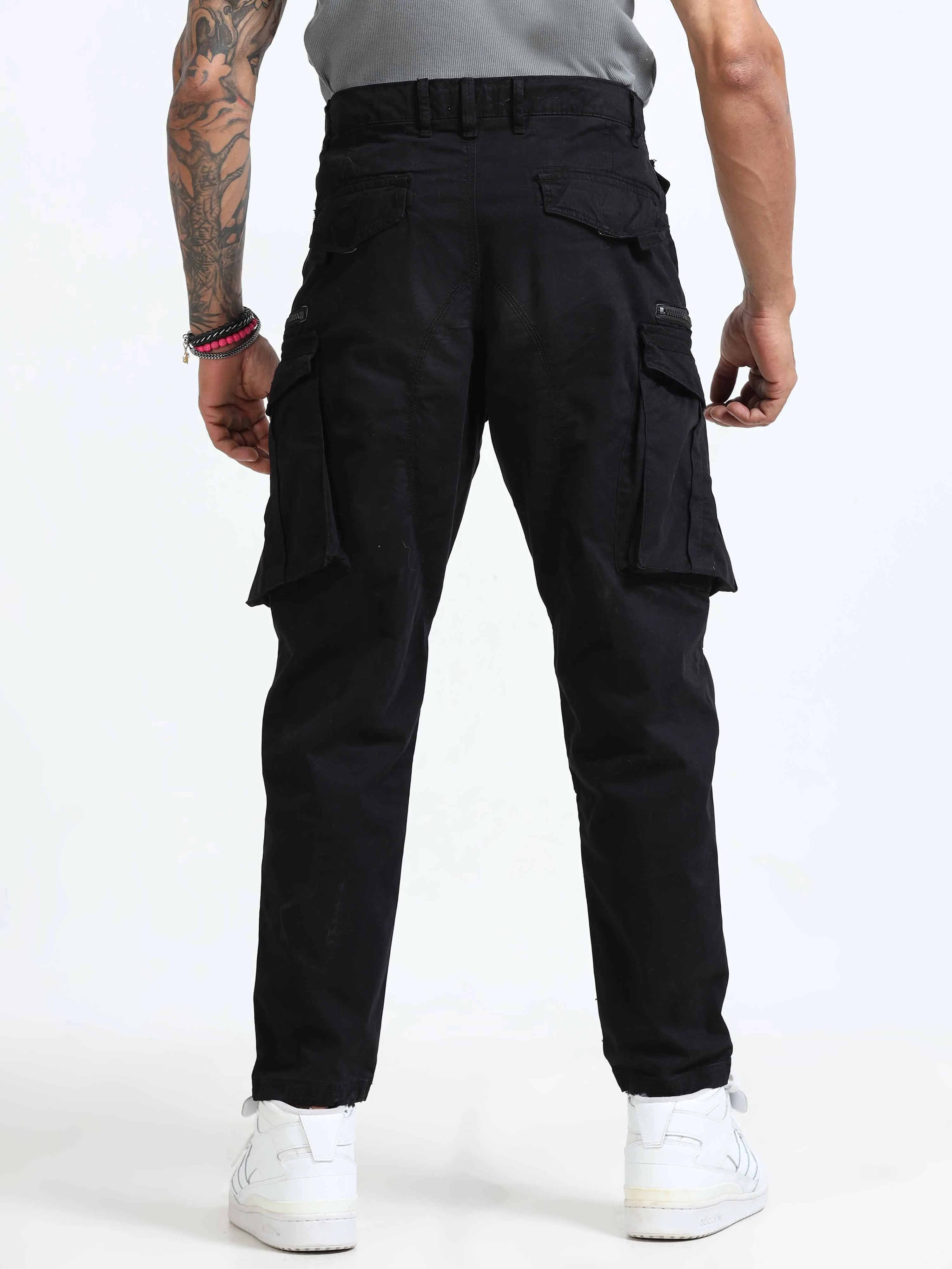 Rugged Zip Cargo Pants In Black