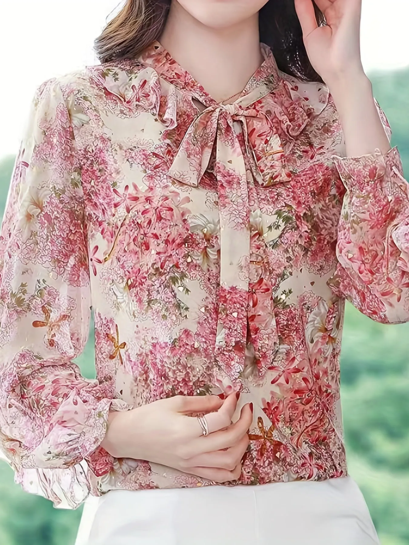 Selena™ | Feminine Floral Ruffle Trim Blouse