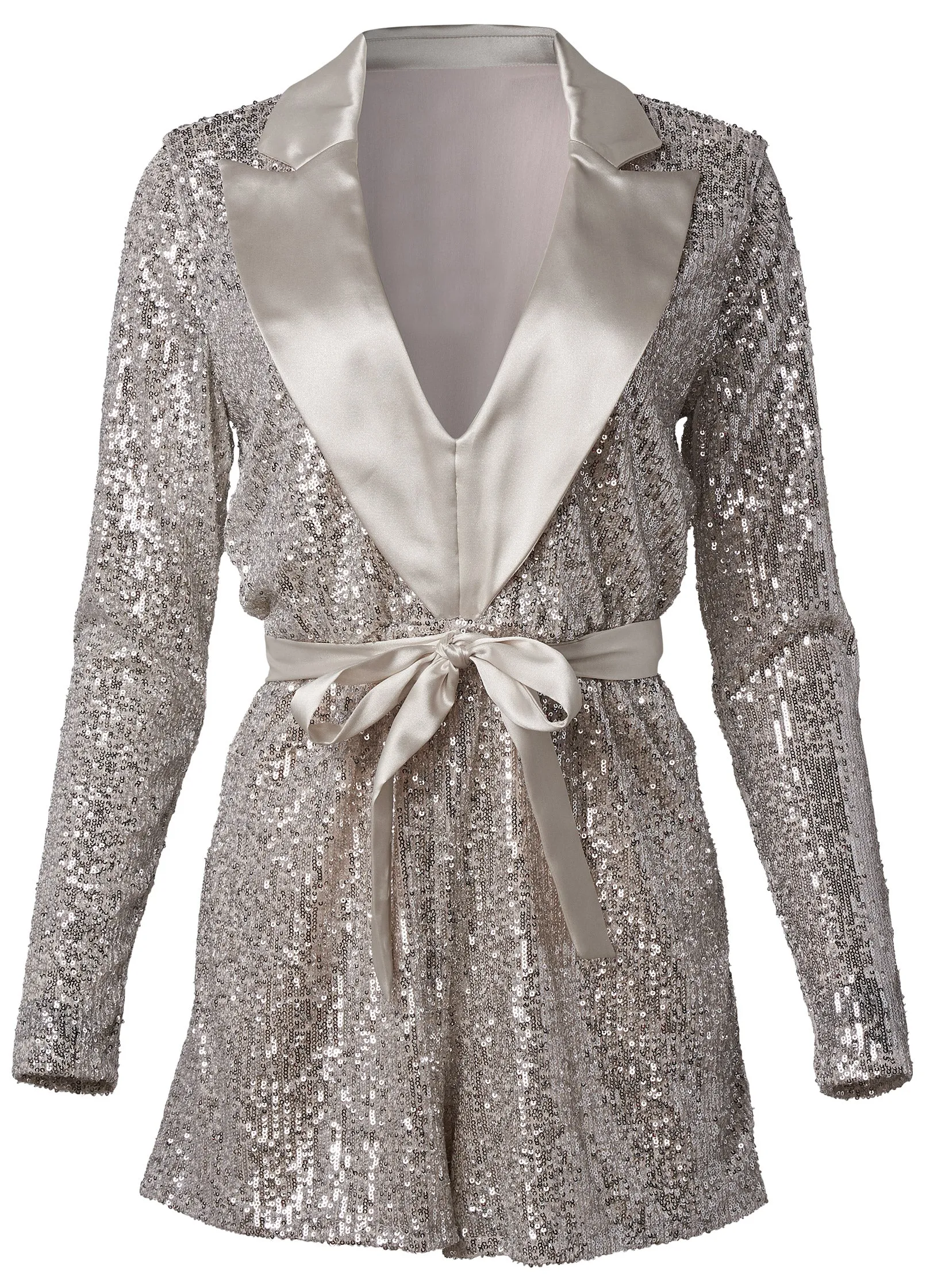 Sequin Tuxedo Romper - Champagne