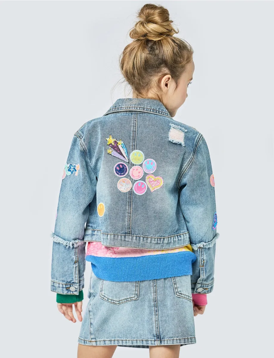 SMILEY FACE PATCHED DENIM JACKET