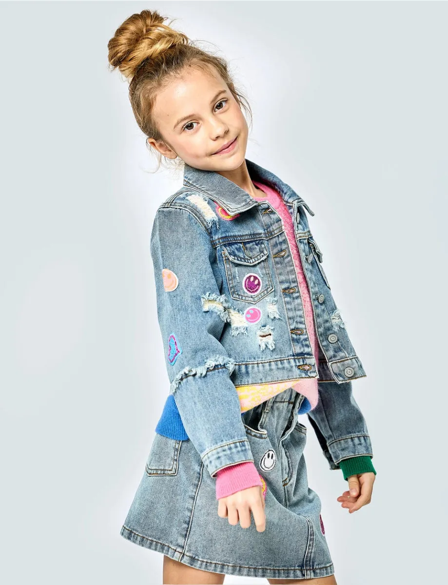 SMILEY FACE PATCHED DENIM JACKET