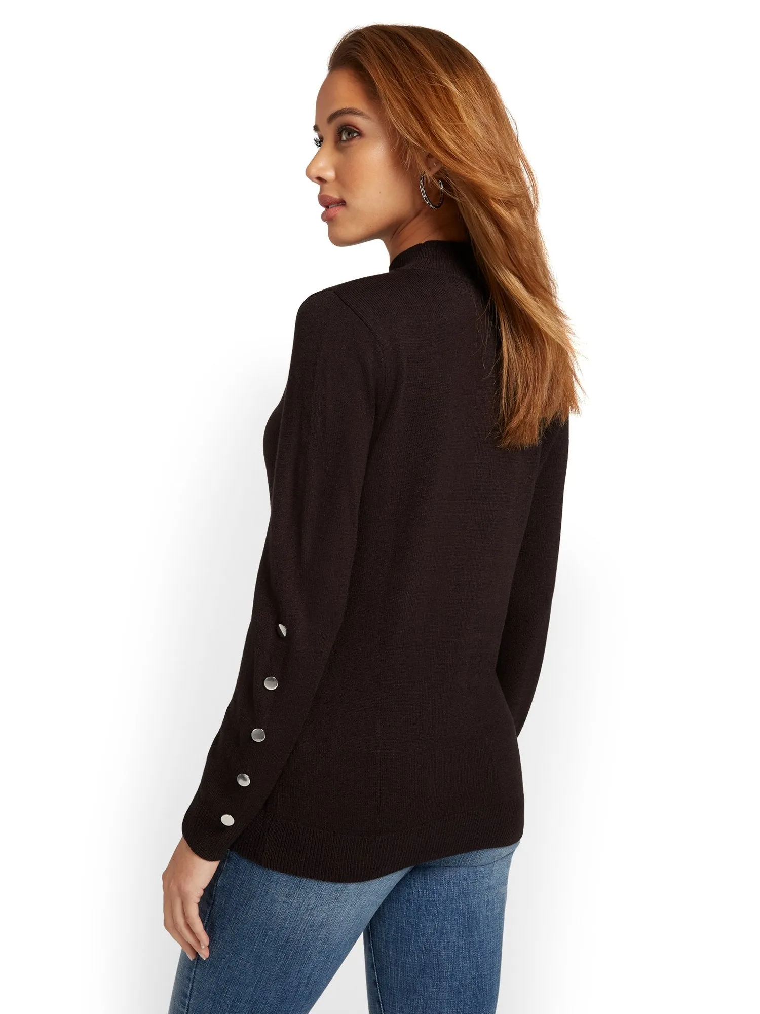 Snap-Sleeve Turtleneck Sweater