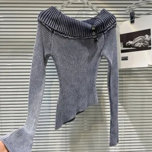 Solid Knitting Sweaters For Women Slash Neck Long Sleeve Patchwork Belt Slimming Chic Sweater Female Fashion Style