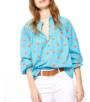 Stitching Printed Blouse Blue