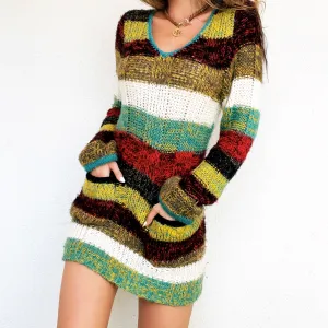 Striped Knit Sweater Dress (S)