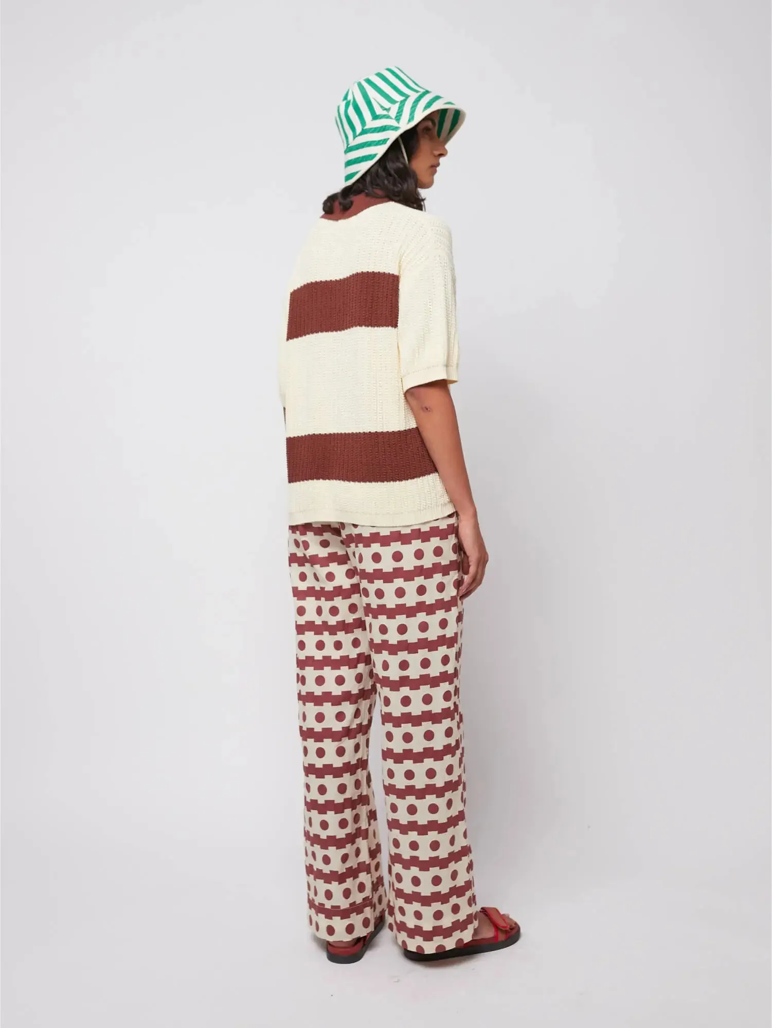 Stripes pointelle knitted polo shirt