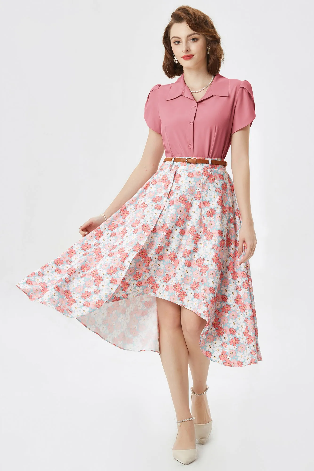 Summer Short Sleeve Button Down Blouse for Women V Neck Vintage Business Casual Shirts Tops