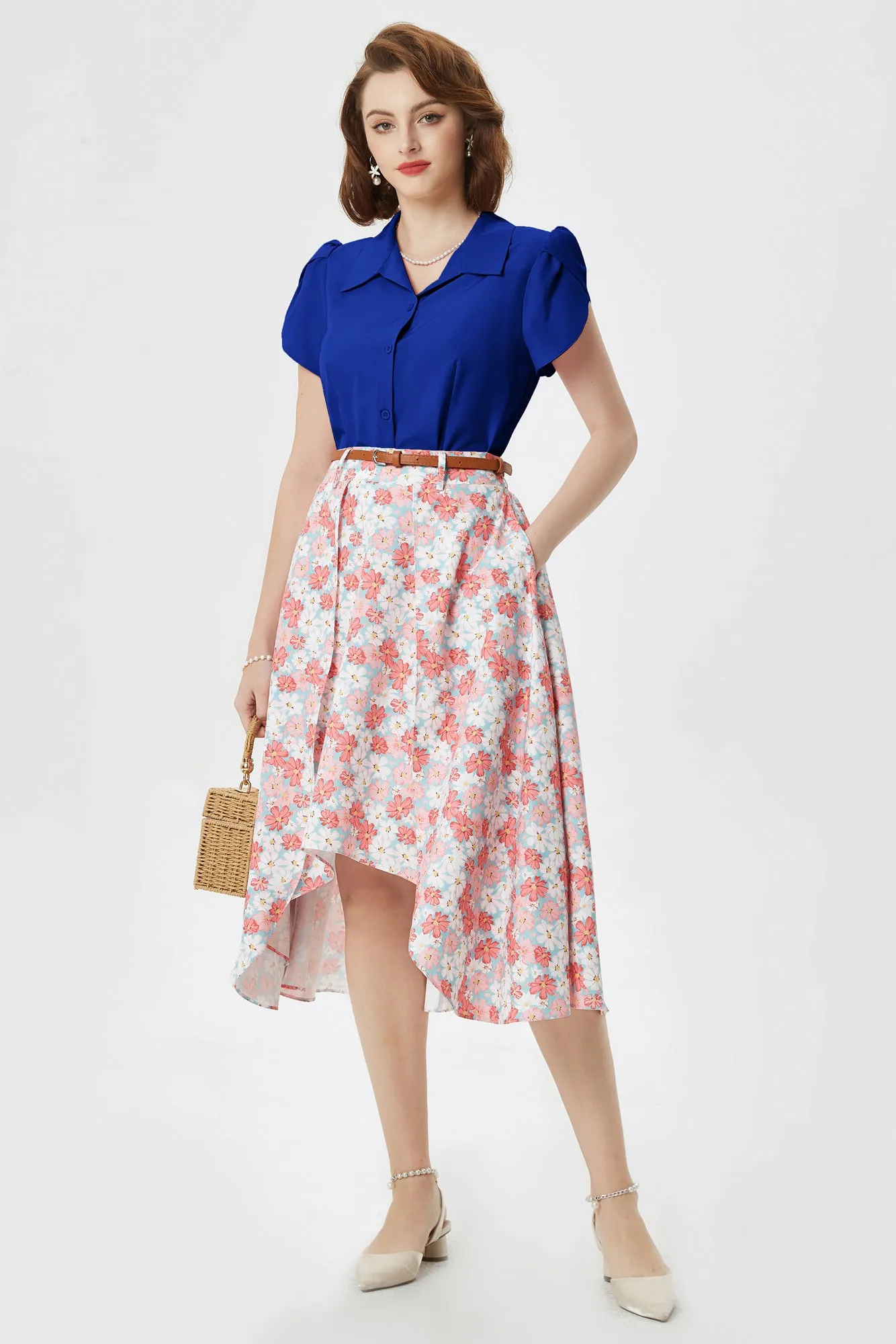 Summer Short Sleeve Button Down Blouse for Women V Neck Vintage Business Casual Shirts Tops