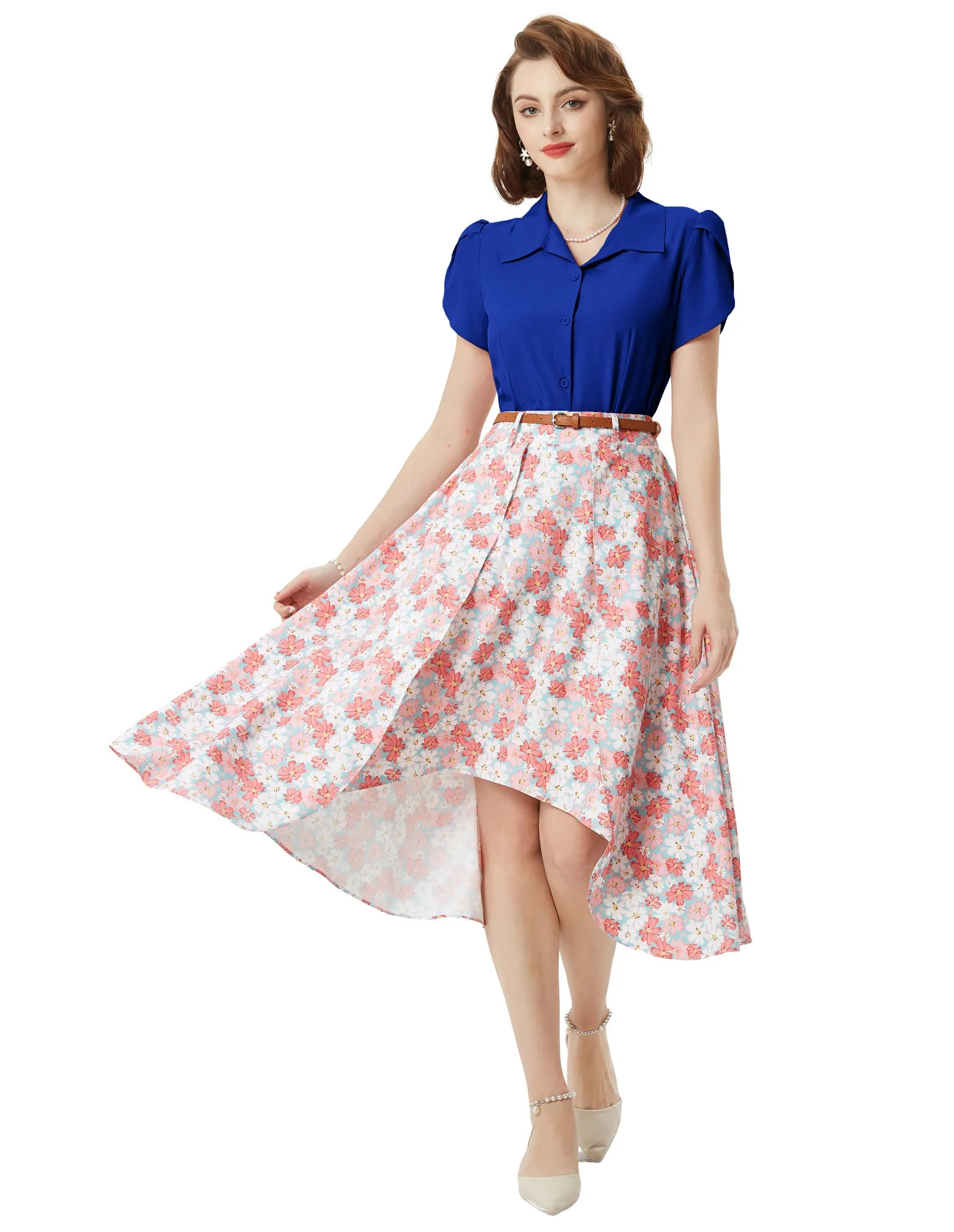 Summer Short Sleeve Button Down Blouse for Women V Neck Vintage Business Casual Shirts Tops