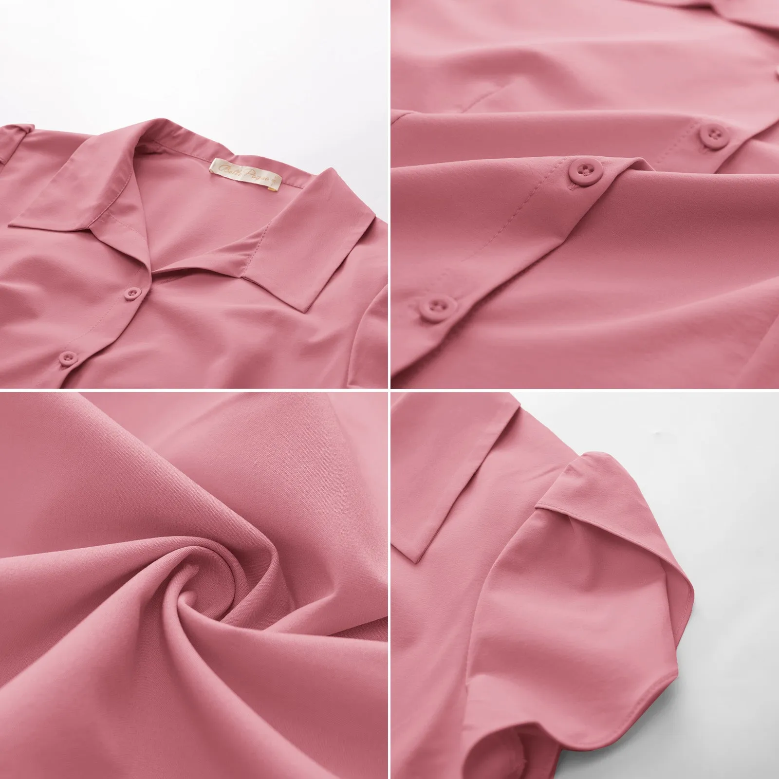 Summer Short Sleeve Button Down Blouse for Women V Neck Vintage Business Casual Shirts Tops