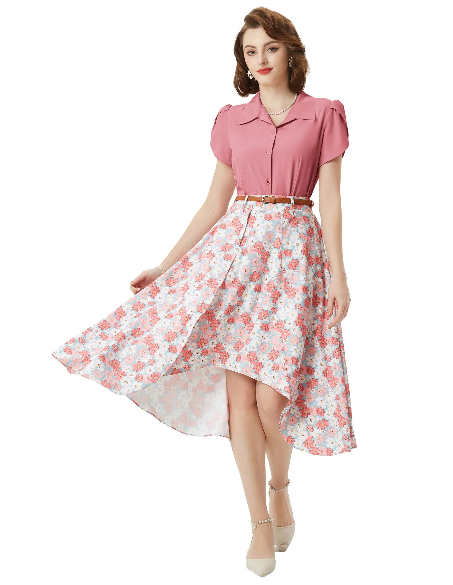 Summer Short Sleeve Button Down Blouse for Women V Neck Vintage Business Casual Shirts Tops