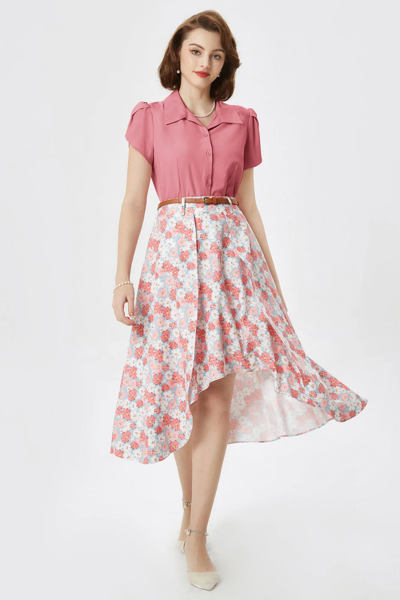 Summer Short Sleeve Button Down Blouse for Women V Neck Vintage Business Casual Shirts Tops