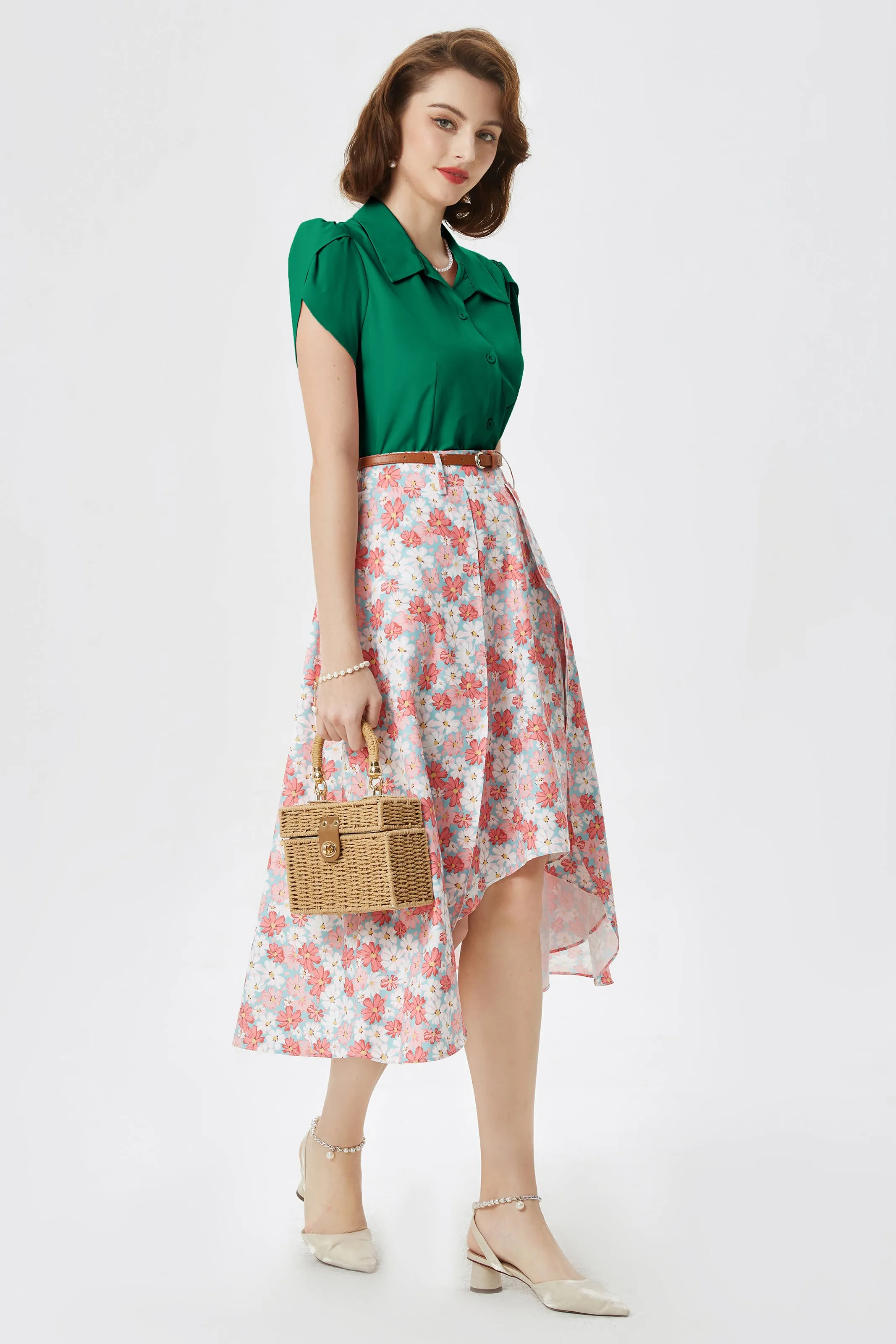 Summer Short Sleeve Button Down Blouse for Women V Neck Vintage Business Casual Shirts Tops