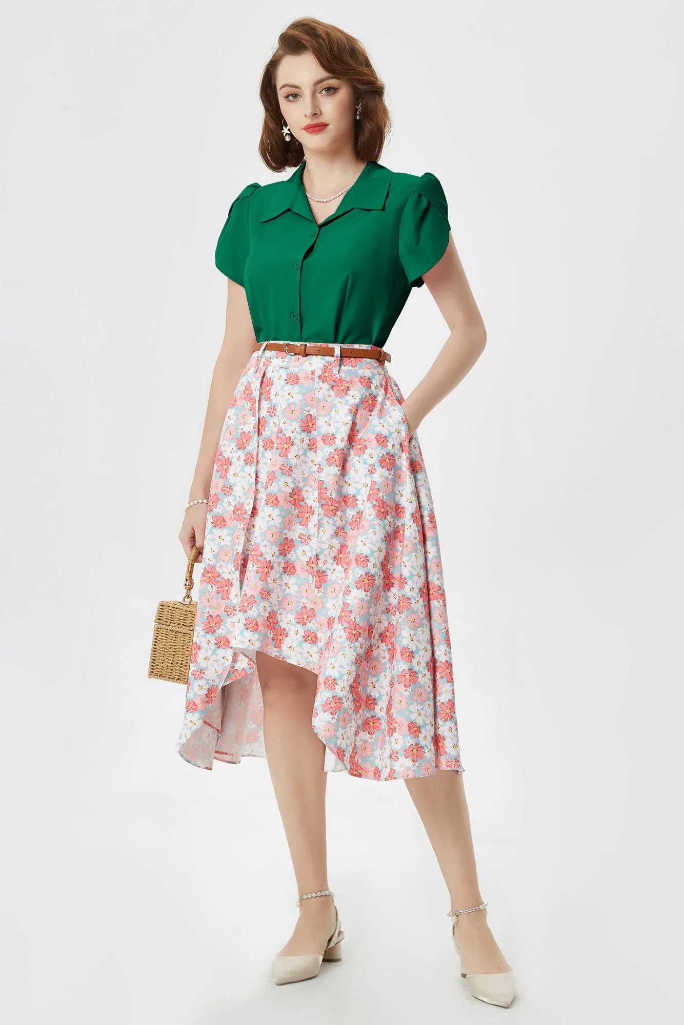 Summer Short Sleeve Button Down Blouse for Women V Neck Vintage Business Casual Shirts Tops