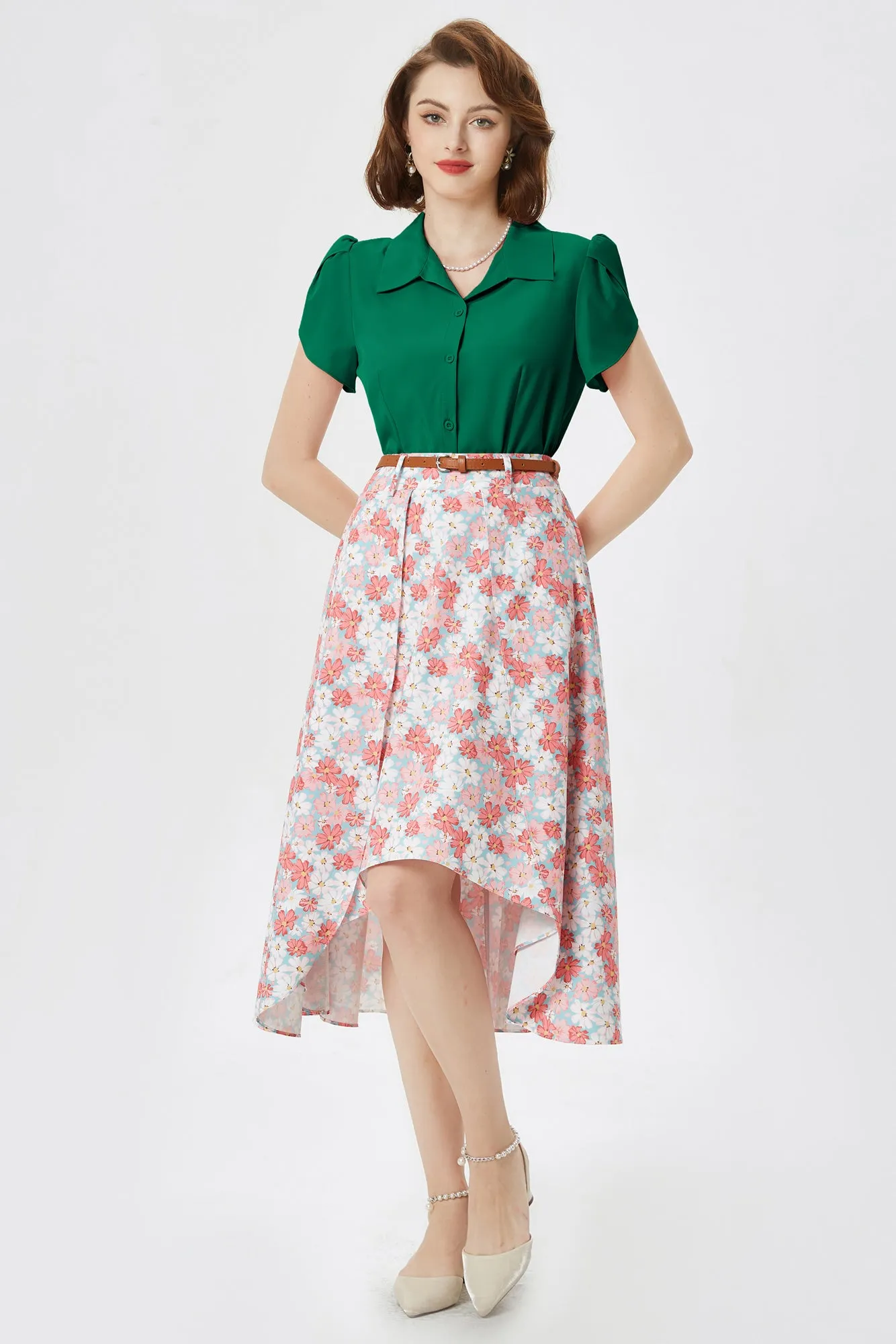 Summer Short Sleeve Button Down Blouse for Women V Neck Vintage Business Casual Shirts Tops
