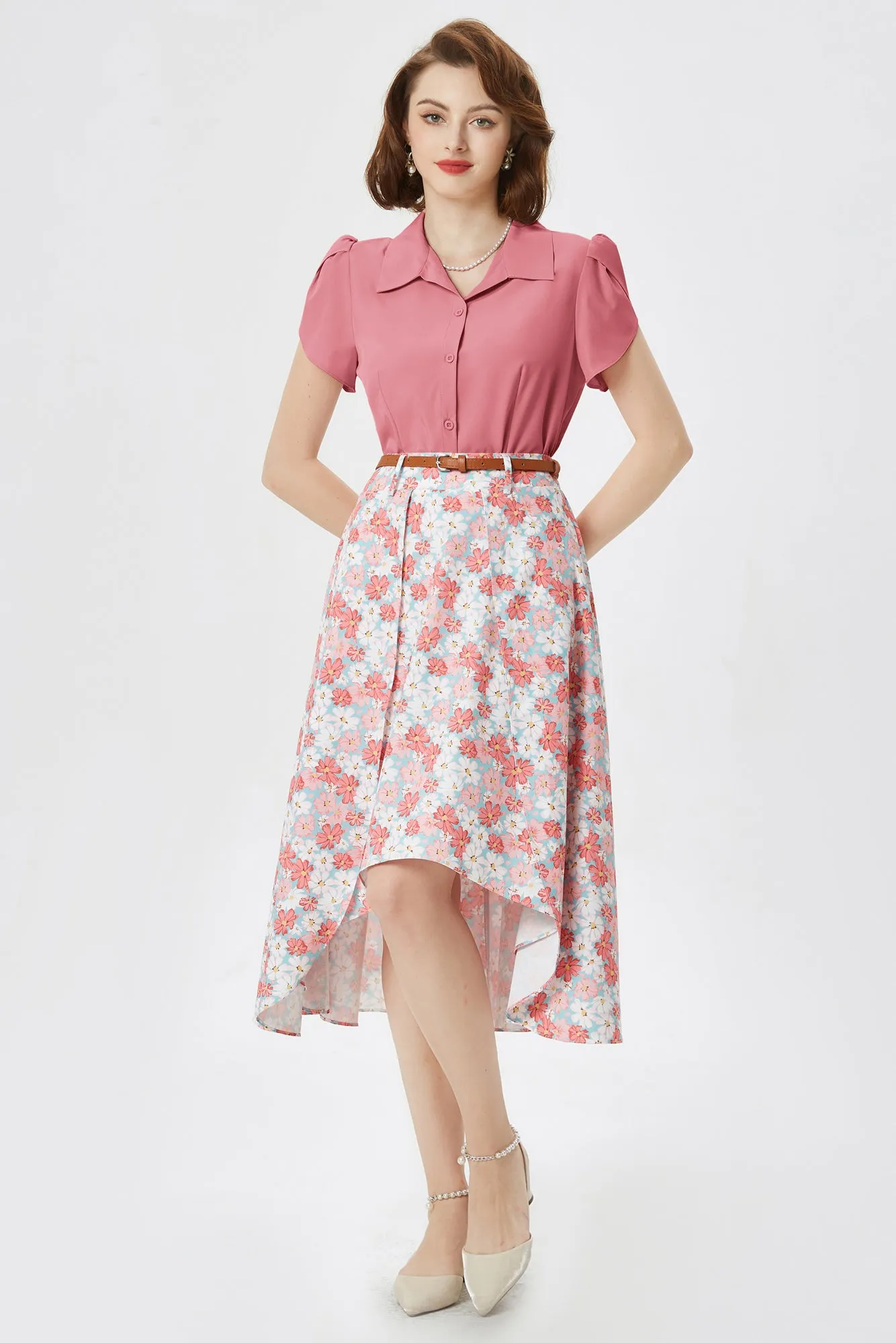 Summer Short Sleeve Button Down Blouse for Women V Neck Vintage Business Casual Shirts Tops