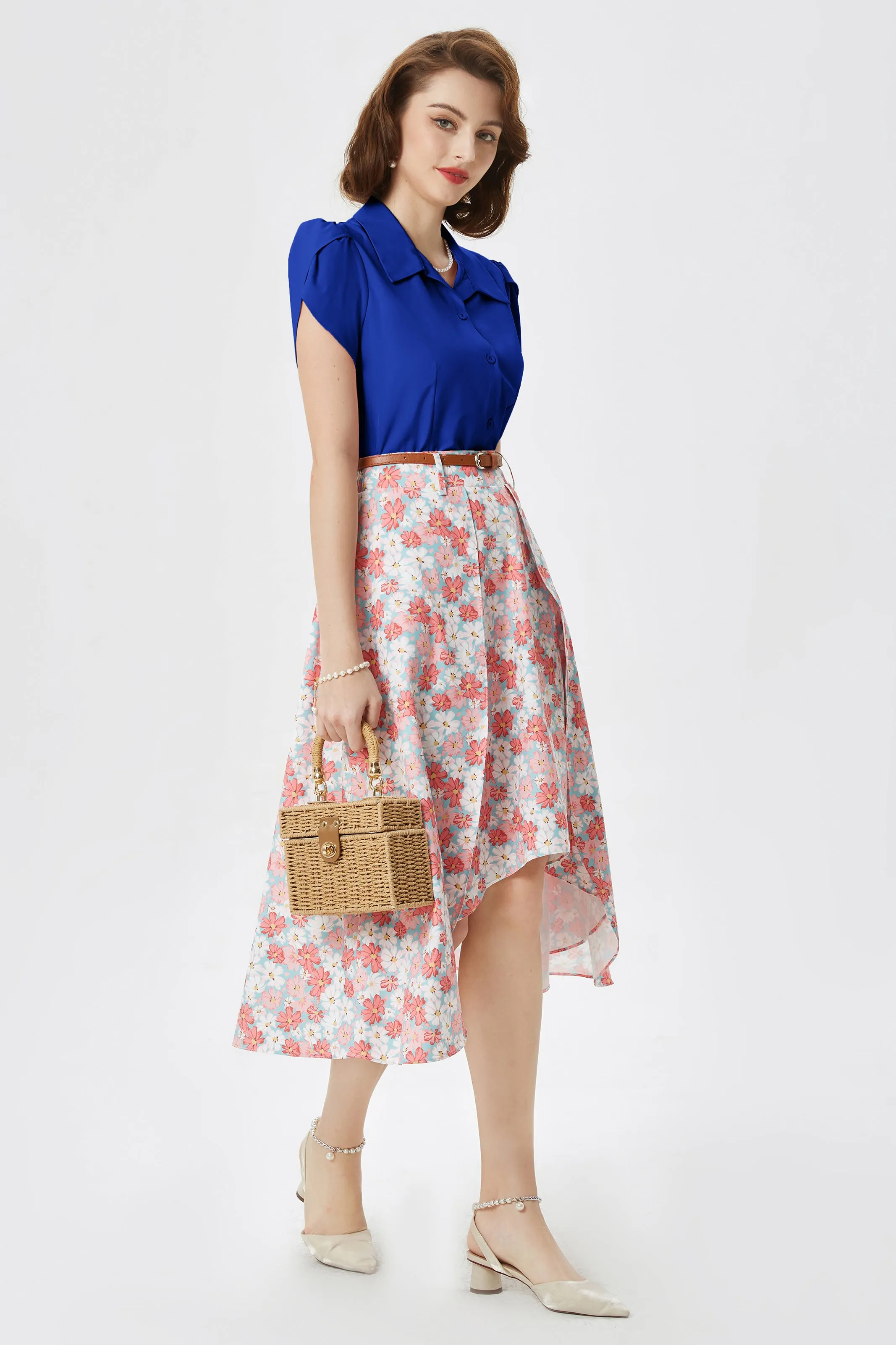 Summer Short Sleeve Button Down Blouse for Women V Neck Vintage Business Casual Shirts Tops