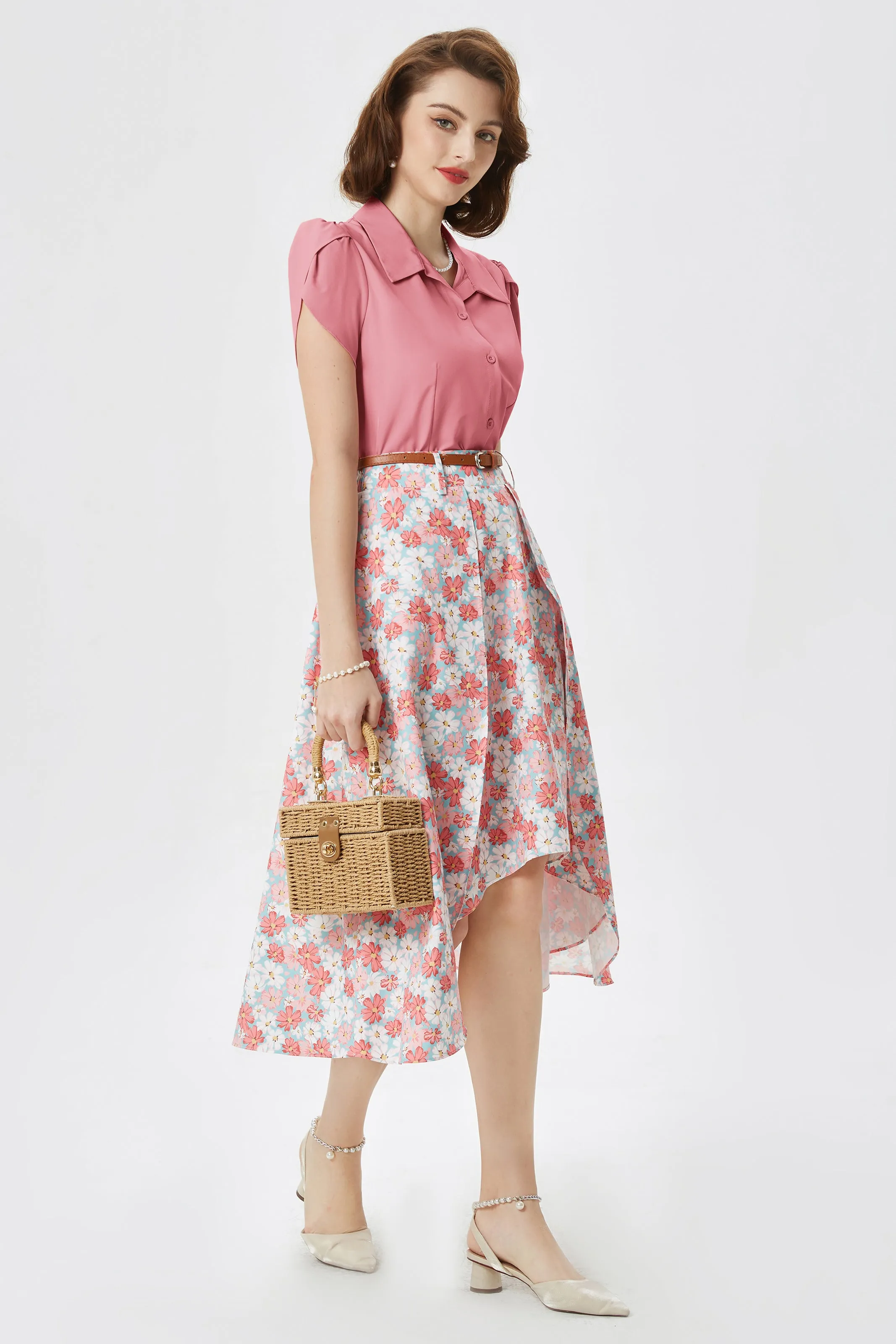 Summer Short Sleeve Button Down Blouse for Women V Neck Vintage Business Casual Shirts Tops