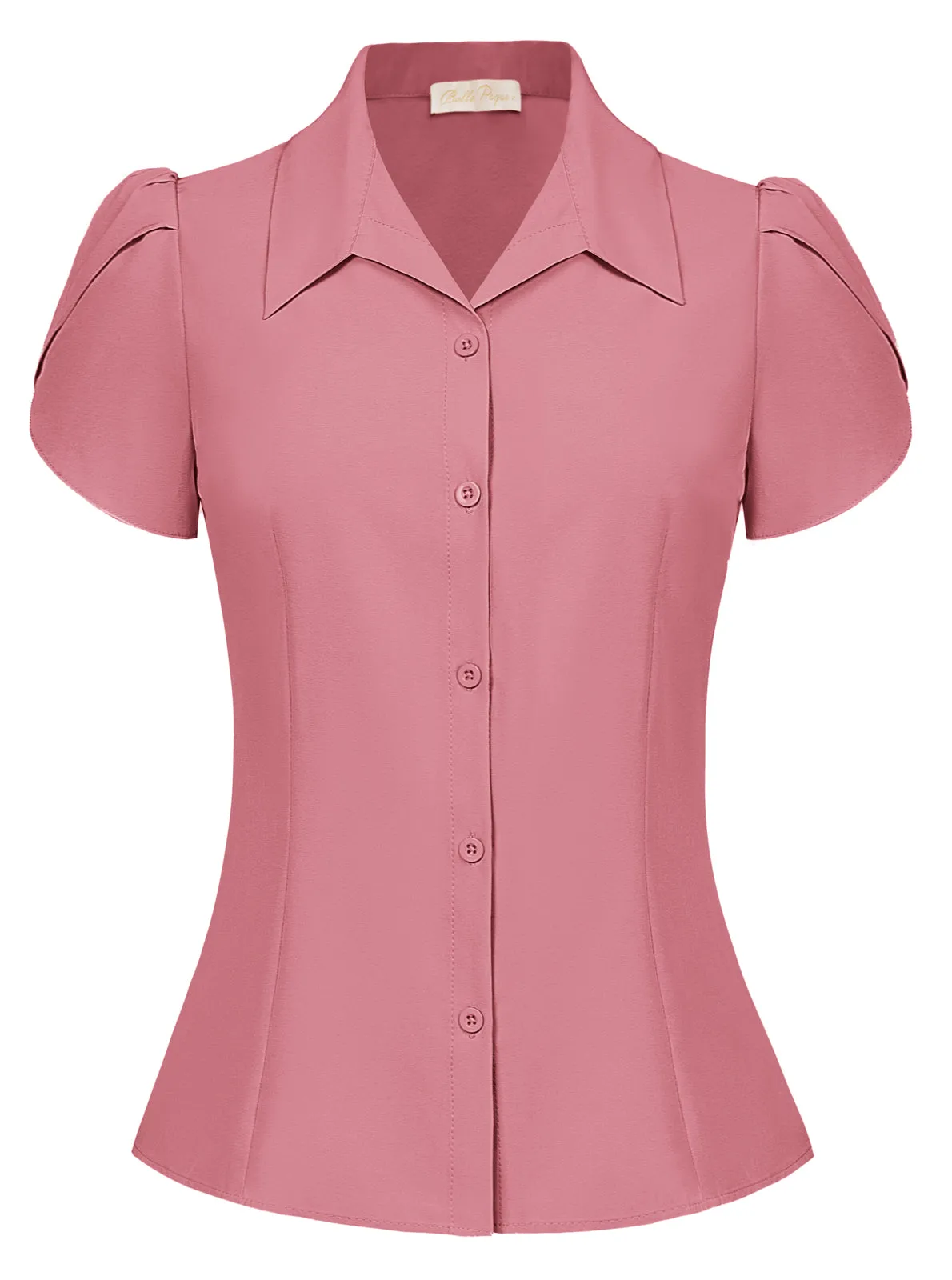 Summer Short Sleeve Button Down Blouse for Women V Neck Vintage Business Casual Shirts Tops