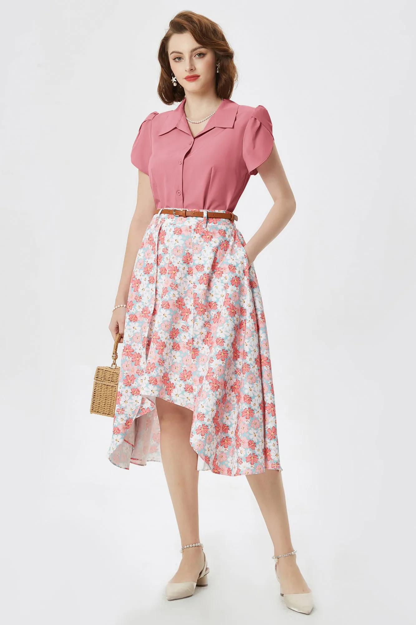 Summer Short Sleeve Button Down Blouse for Women V Neck Vintage Business Casual Shirts Tops