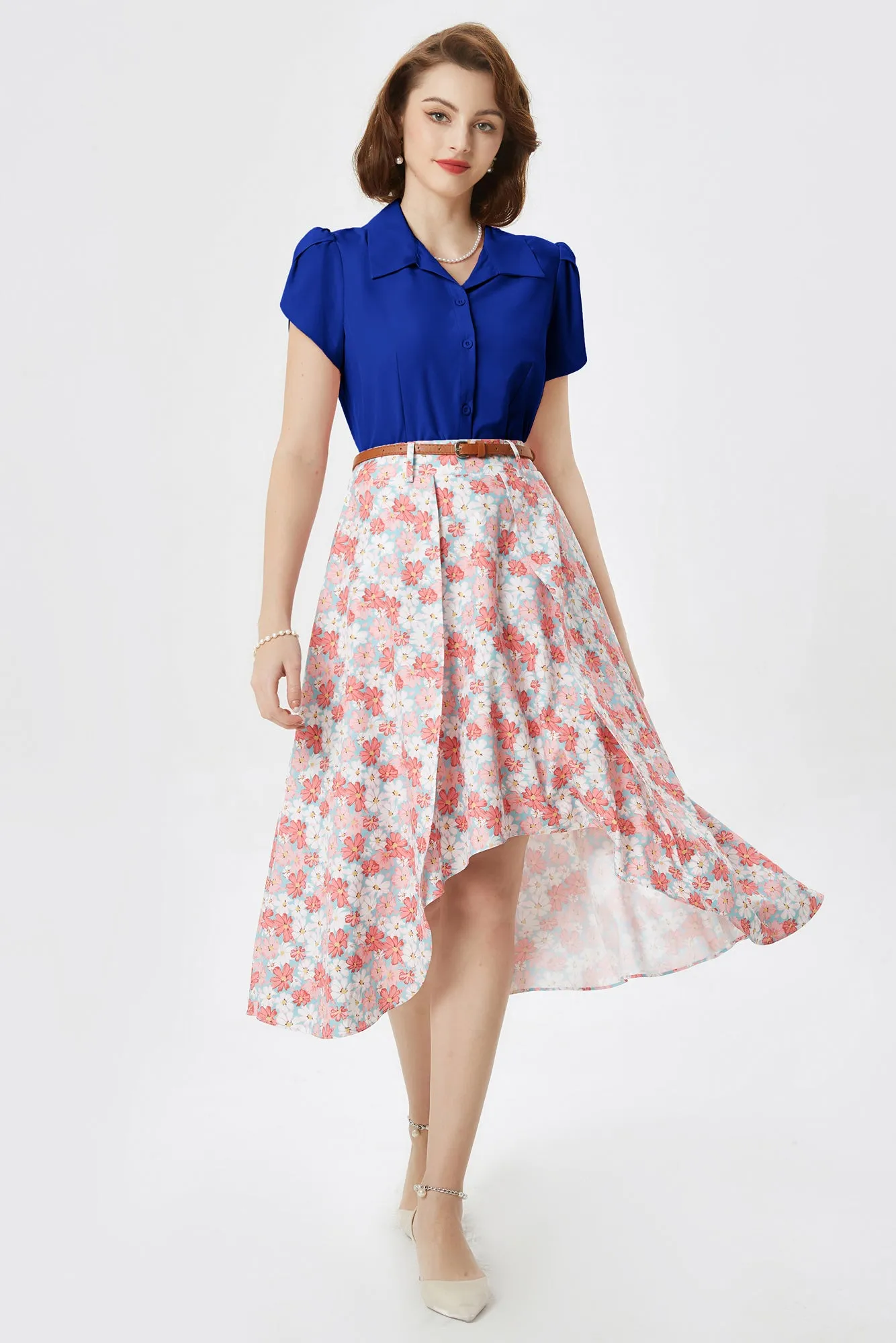 Summer Short Sleeve Button Down Blouse for Women V Neck Vintage Business Casual Shirts Tops