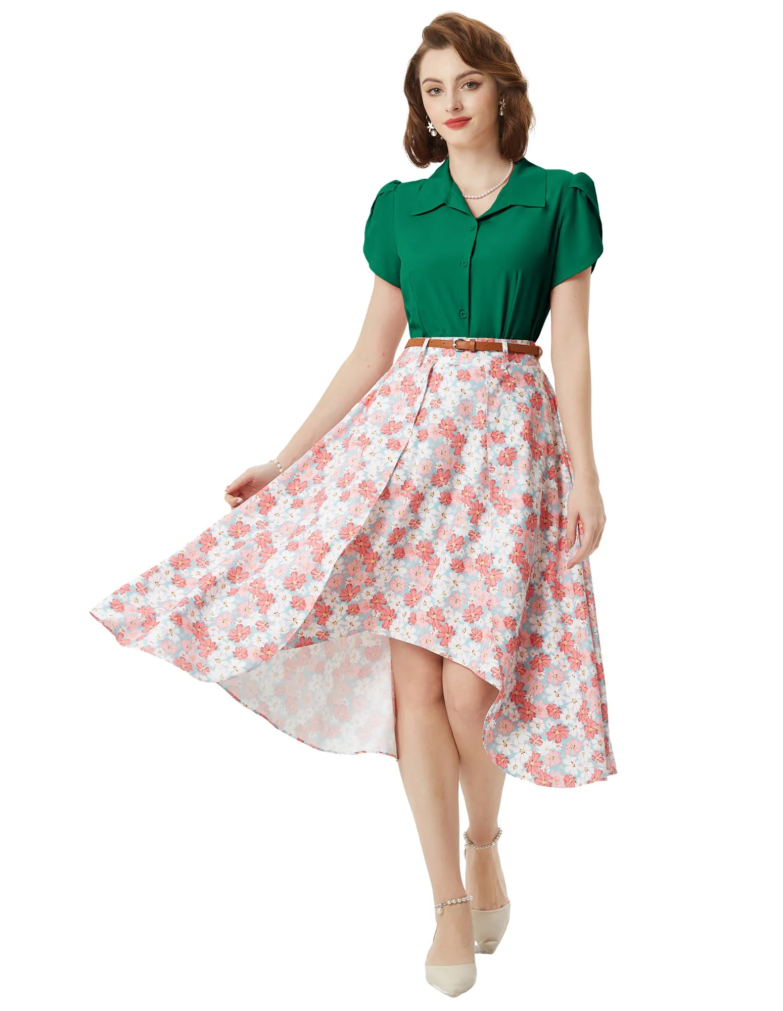 Summer Short Sleeve Button Down Blouse for Women V Neck Vintage Business Casual Shirts Tops