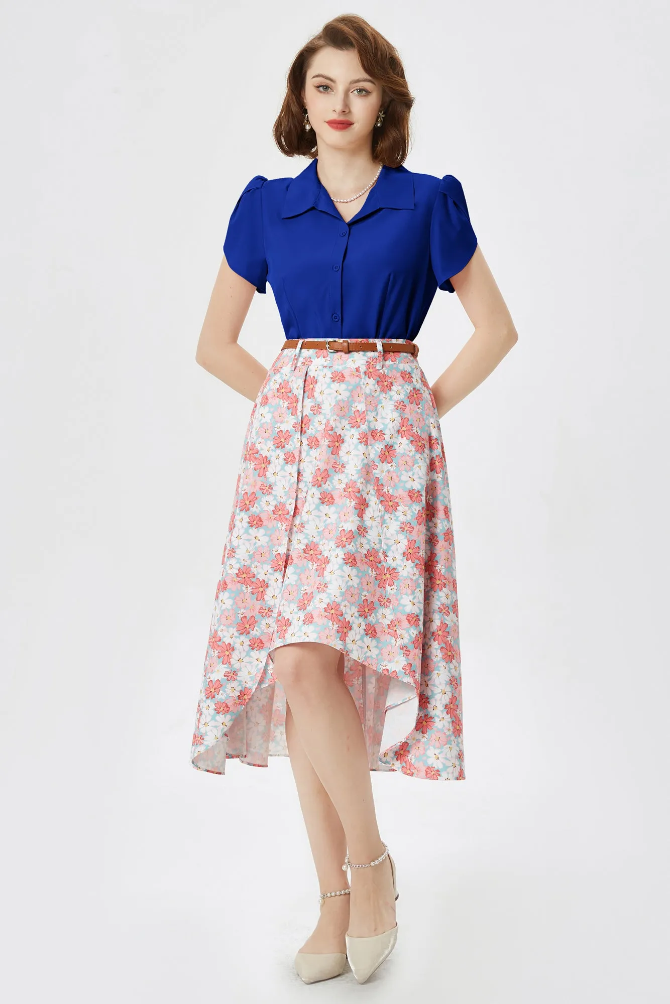 Summer Short Sleeve Button Down Blouse for Women V Neck Vintage Business Casual Shirts Tops