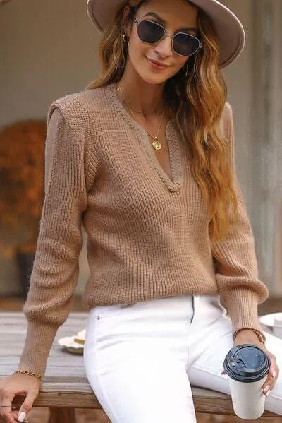 Susan Notched Long Sleeve Sweater