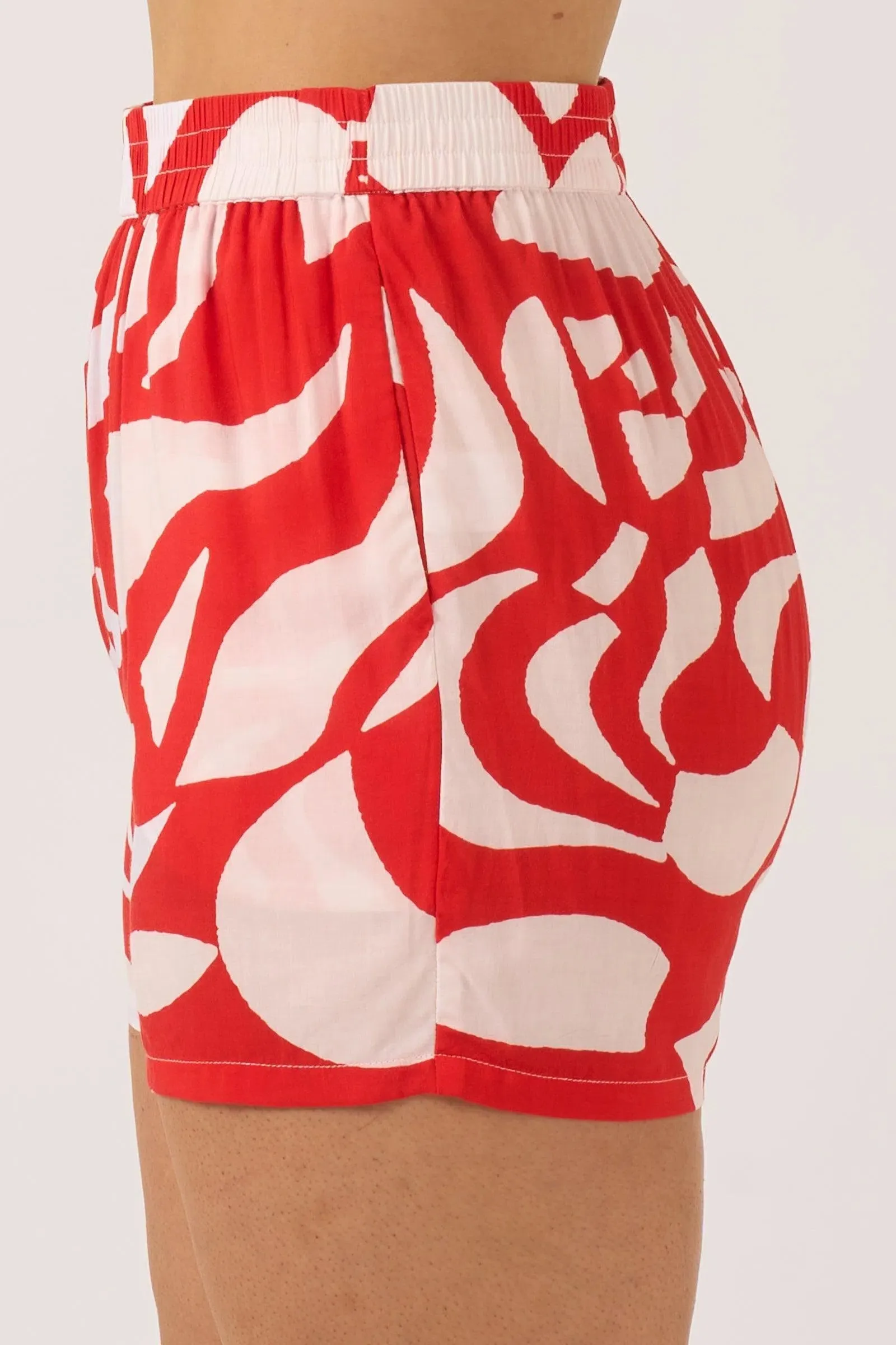 Sustainable Viscose Pull On Short - Red Geo Waves