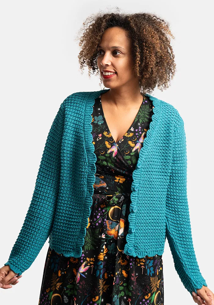 Teal Long Sleeve Scallop Cardigan