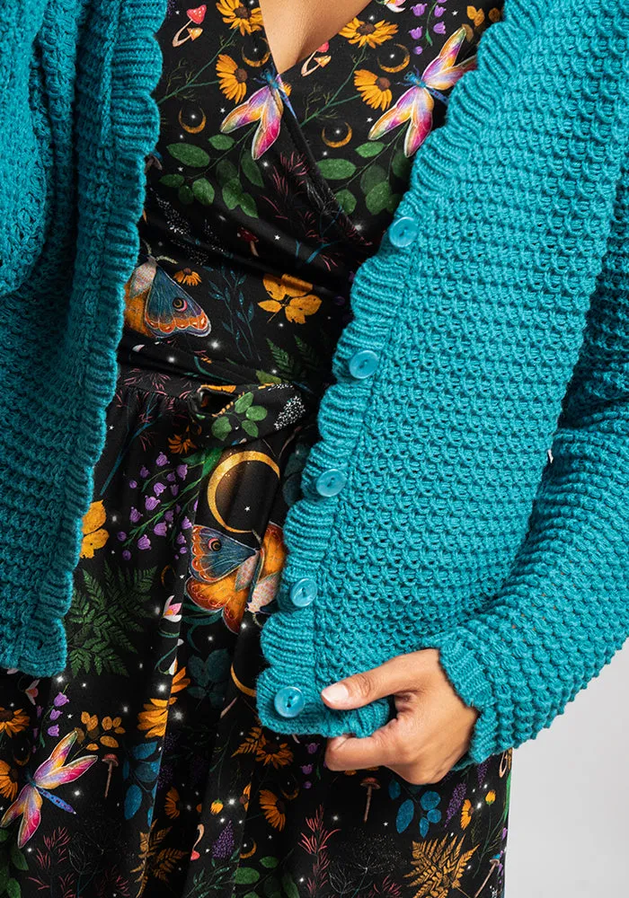Teal Long Sleeve Scallop Cardigan