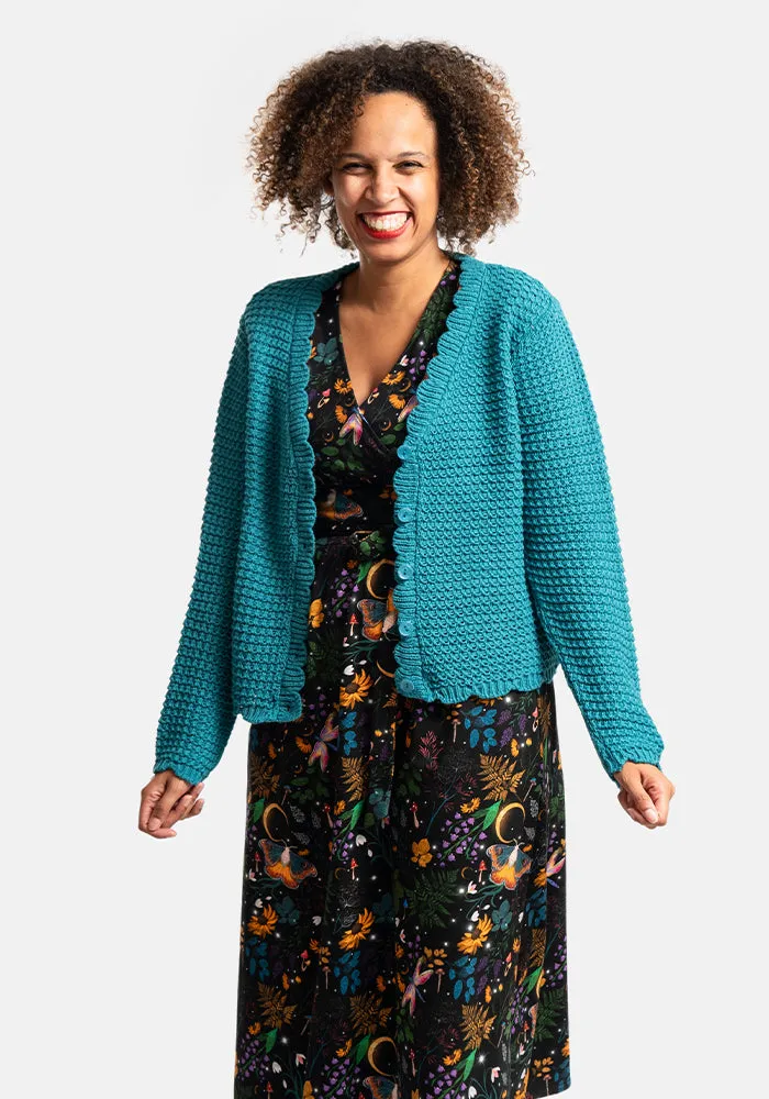 Teal Long Sleeve Scallop Cardigan