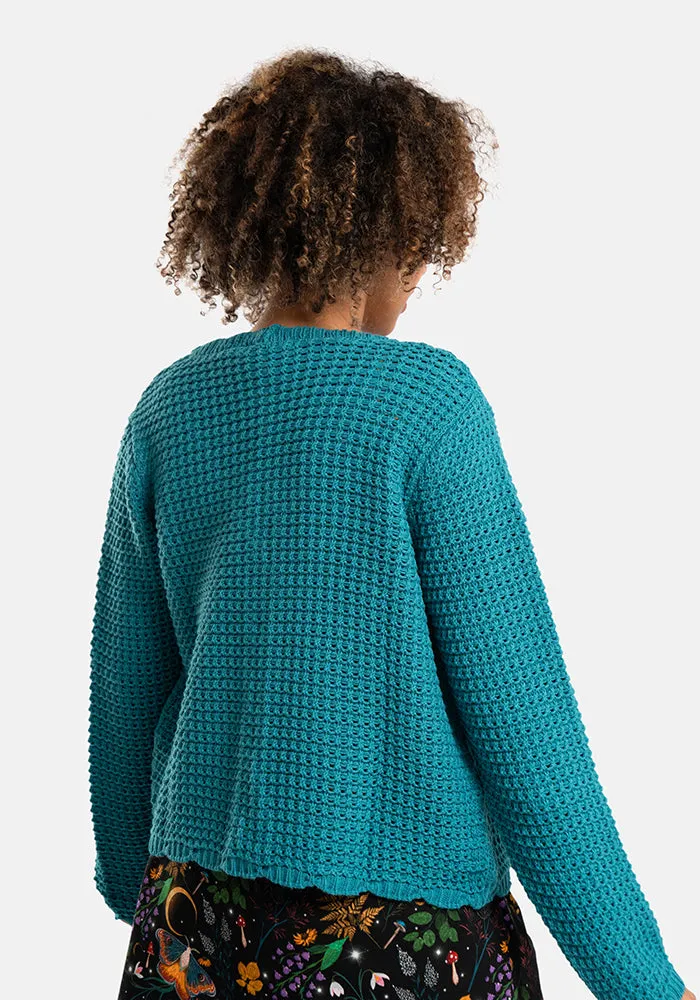 Teal Long Sleeve Scallop Cardigan