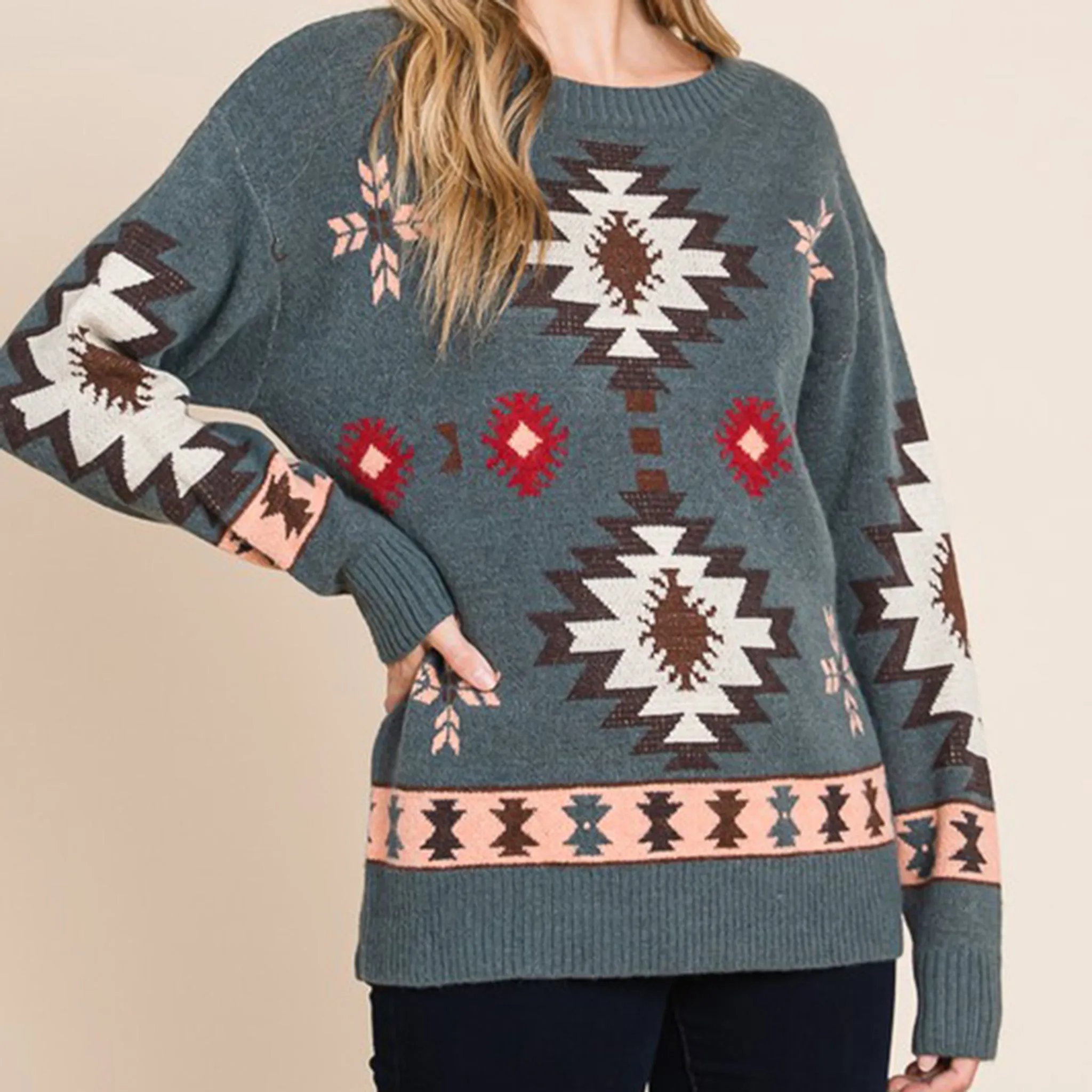 Vanilla Bay Women's Aztec Weave Long Sleeve Knit Sweater