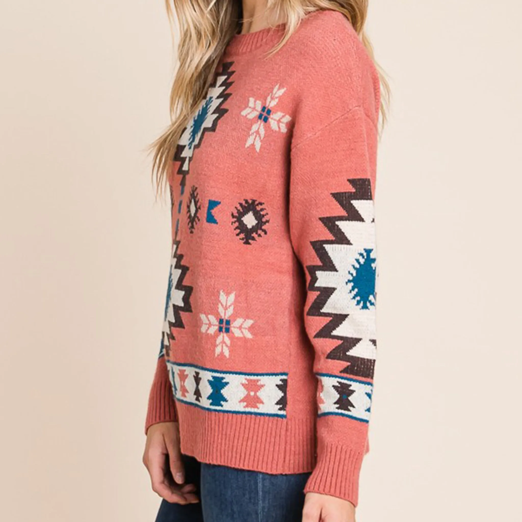 Vanilla Bay Women's Aztec Weave Long Sleeve Knit Sweater