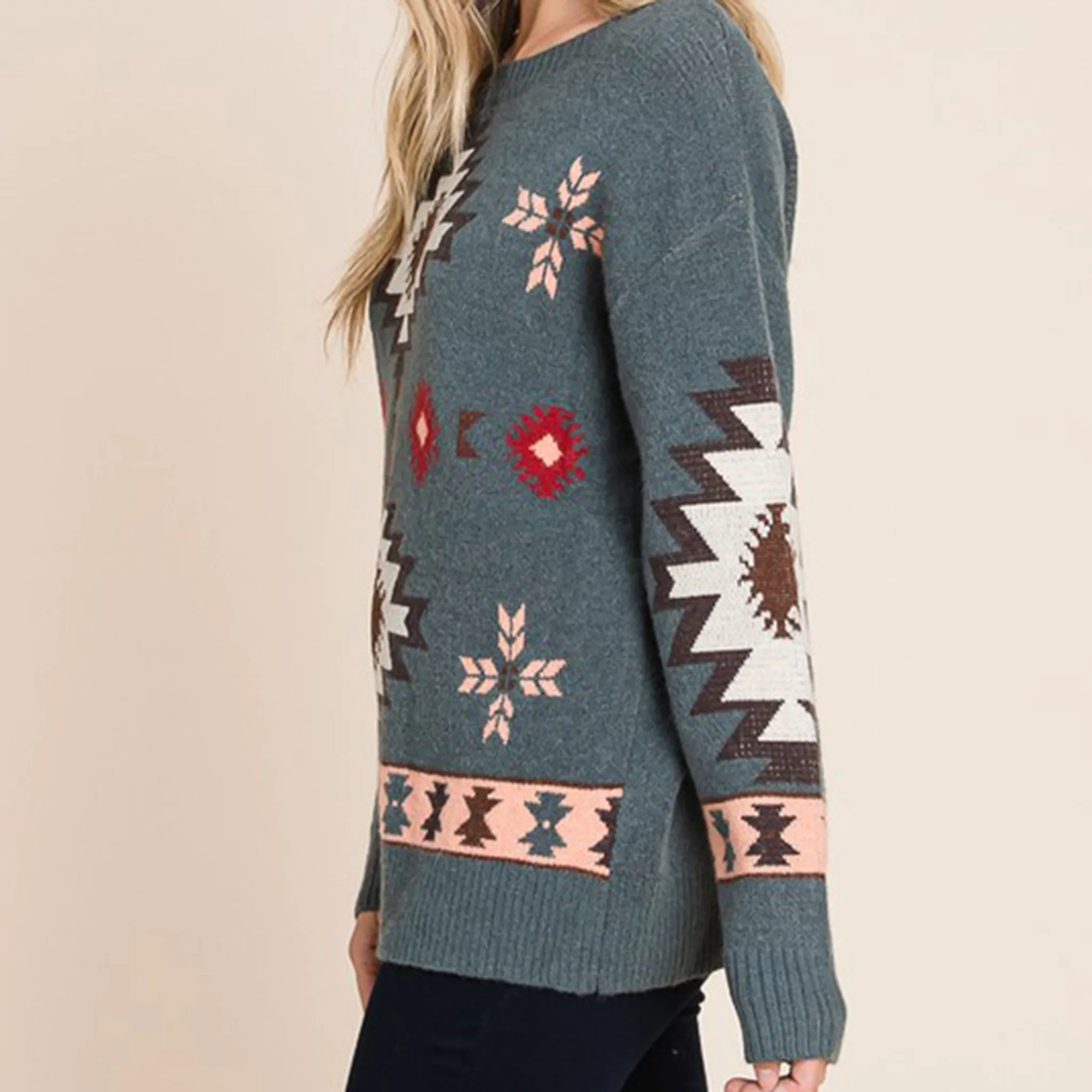 Vanilla Bay Women's Aztec Weave Long Sleeve Knit Sweater