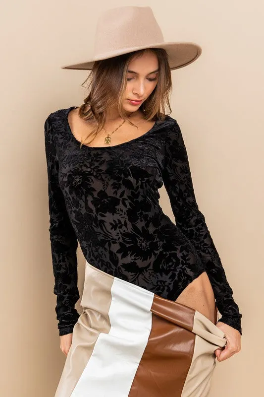 Velvet Floral Long Sleeve Bodysuit
