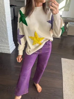 Velvet Sequin Star MG Sweater- Ivory