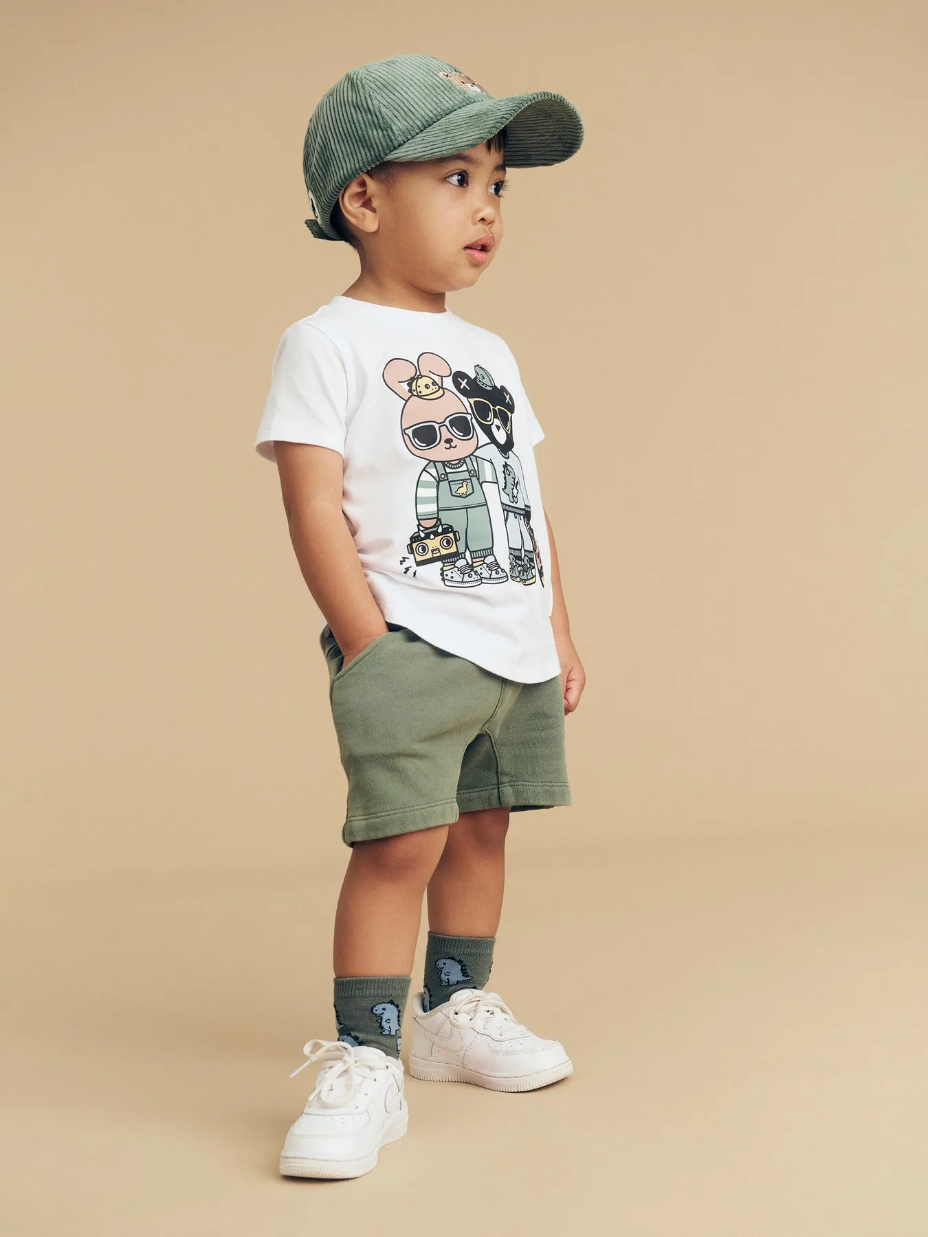 Vintage Green Slouch Shorts by Hux Baby