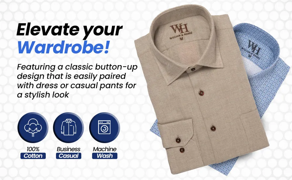 W&H Men's Long Sleeve Button Up Sports Shirts - Grey Herringbone