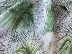 White Camellias & Dracaena Leaves Silk Chiffon (Made in Italy)