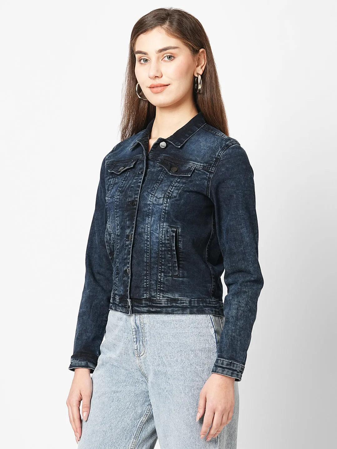 Women Solid Denim Slim Fit Jacket