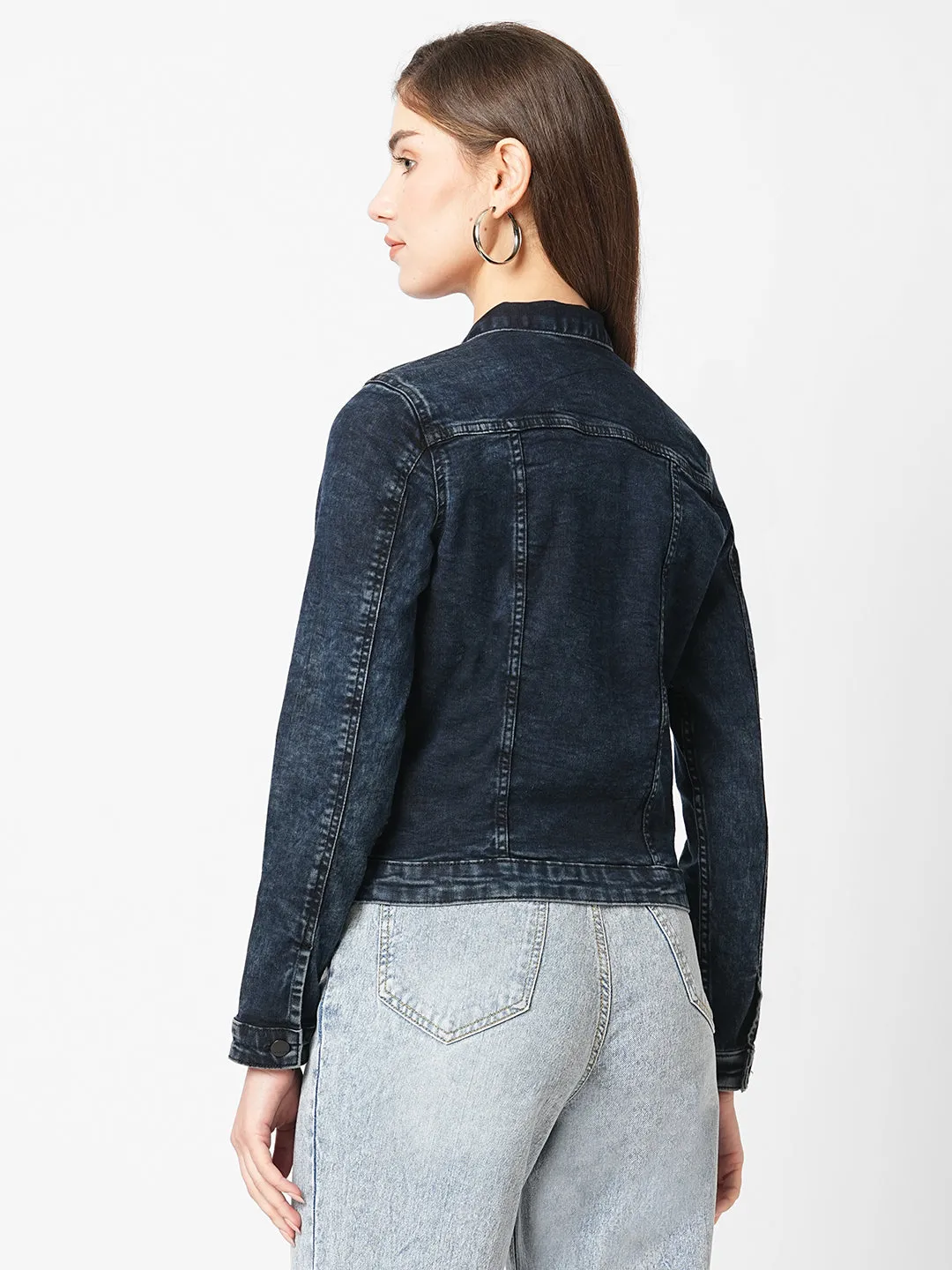 Women Solid Denim Slim Fit Jacket