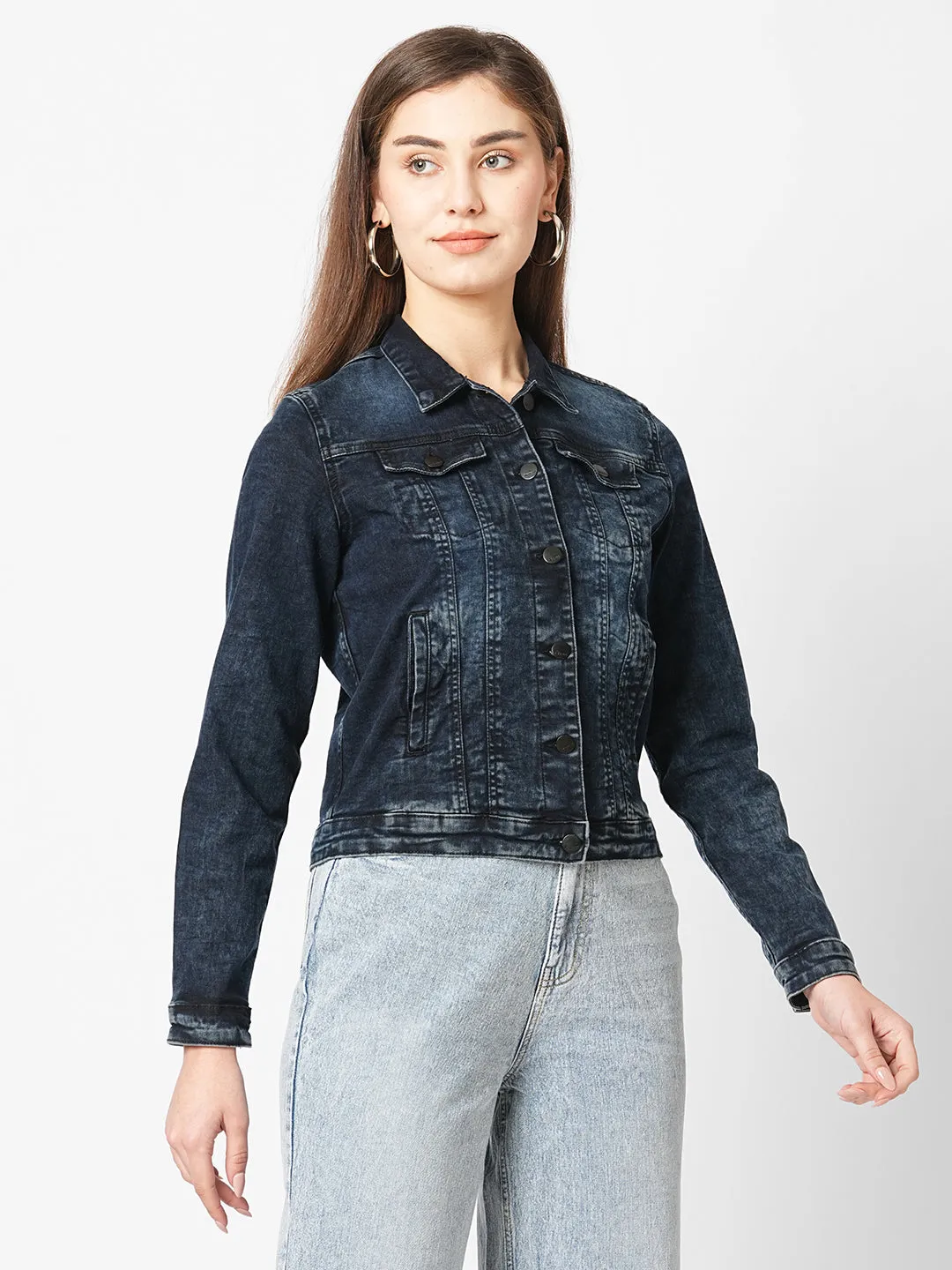 Women Solid Denim Slim Fit Jacket