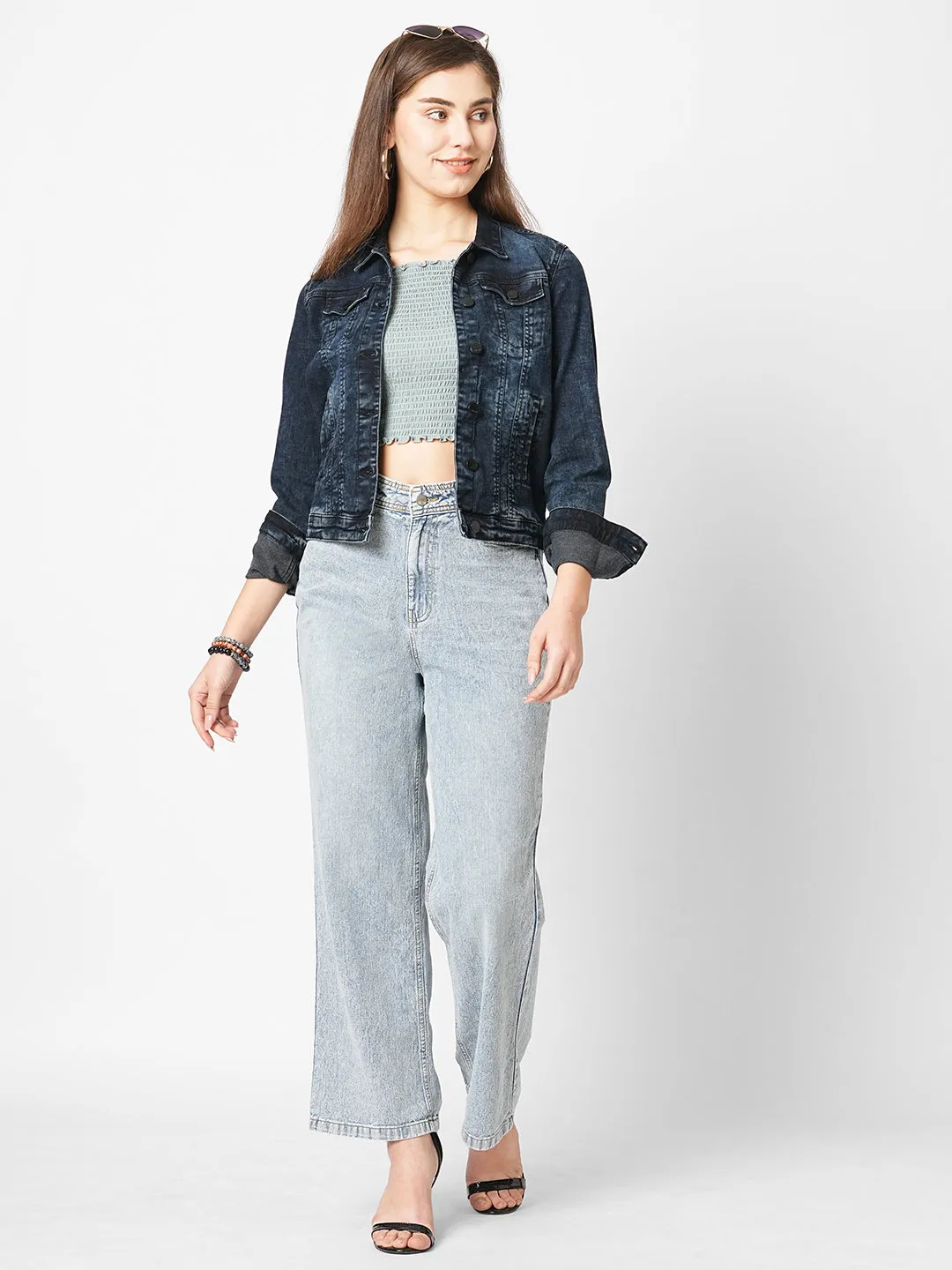 Women Solid Denim Slim Fit Jacket