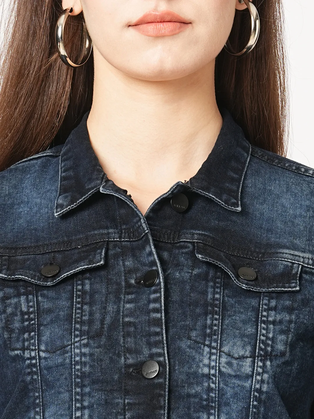 Women Solid Denim Slim Fit Jacket